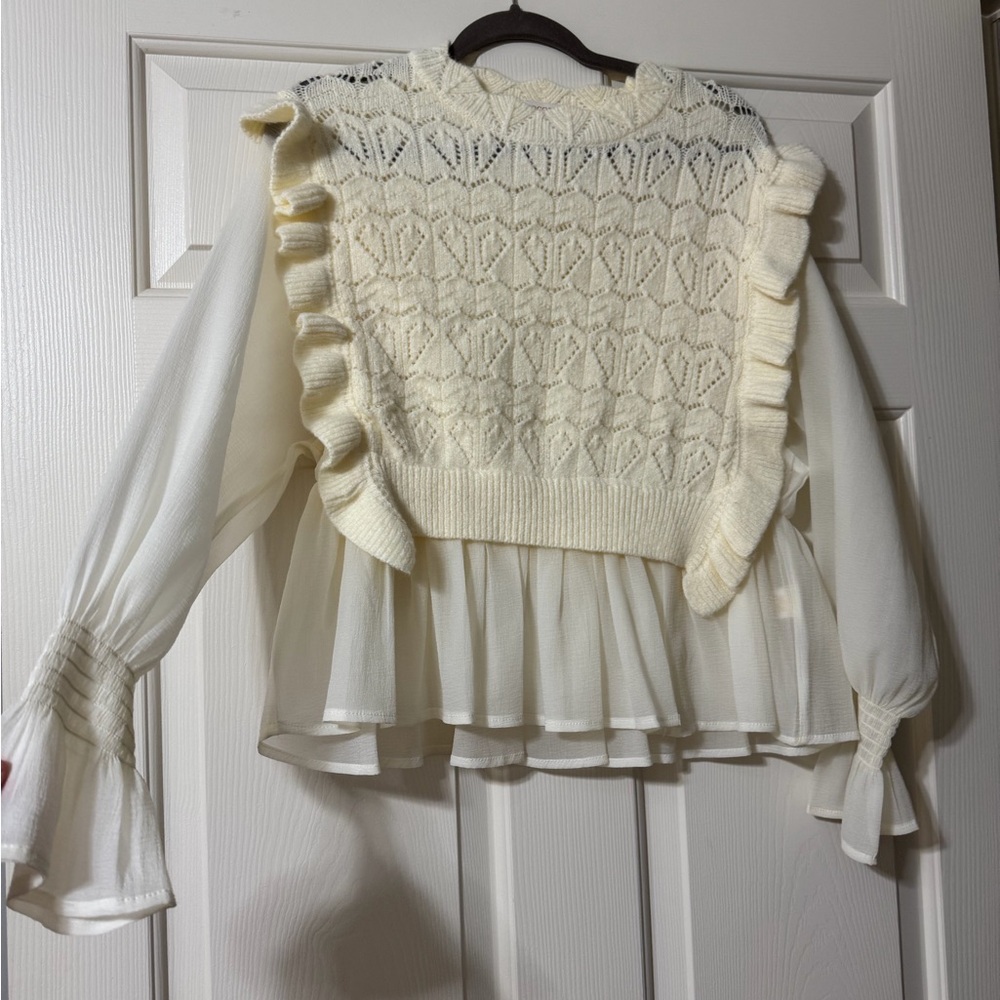 Chic Cream Ruffled Women's Blouse